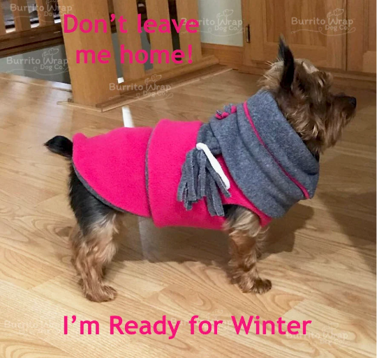 Dark Pink & Grey Polartec® Fleece Dog Coat | Burrito Wrap