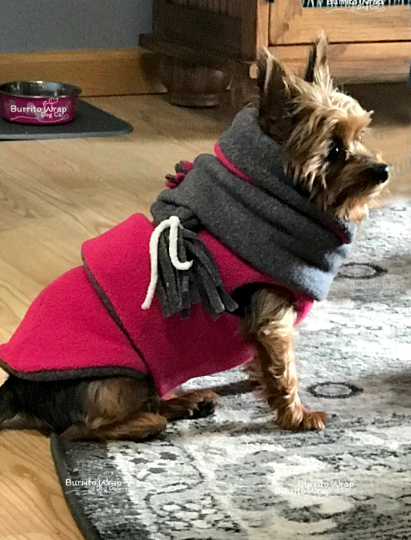 Dark Pink & Grey Polartec® Fleece Dog Coat | Burrito Wrap
