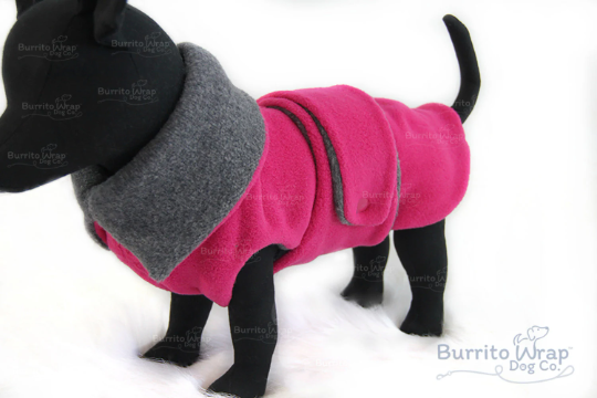 Dark Pink & Grey Polartec® Fleece Dog Coat | Burrito Wrap