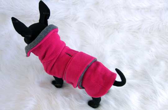 Dark Pink & Grey Polartec® Fleece Dog Coat | Burrito Wrap